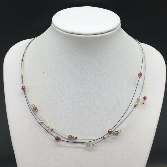 Sabika Jewelry - Sabika Crystal Beaded Multi Strand Wire Necklace